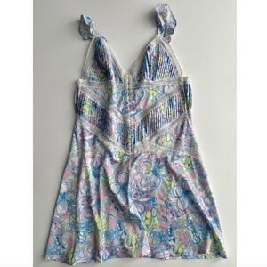 For Love & Lemons Nwt Pleated Floral Ruffle Strap Ulla Slip Mini Dress